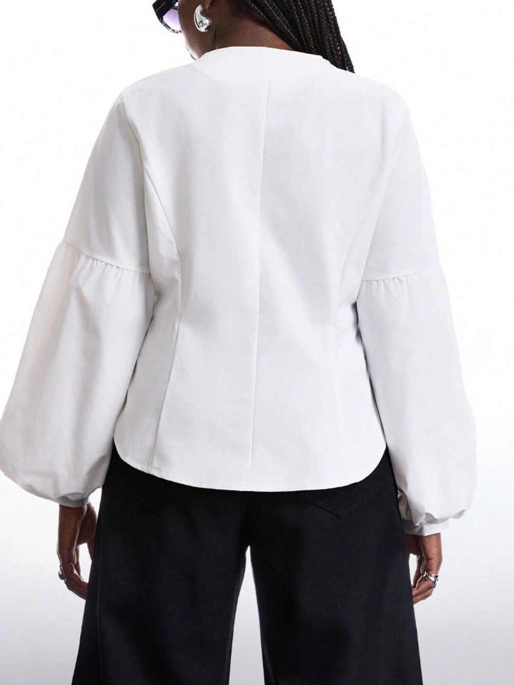 White Casual Women's Silky Cowl Neck Peplum Top - Picture 2 of 7